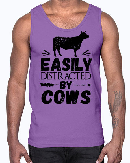 easily distracted by cows- cow- Cotton Tank