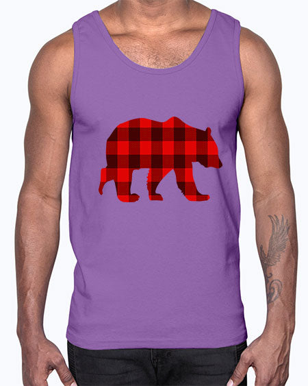 plaid bear 227#- bears - animals- Cotton Tank