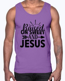 raised on sweet and jesus 1491#- tea- Cotton Tank
