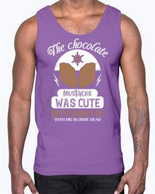 the chocolate mustache was cute but it didnt go with his blonde head 415#- chocolate- Cotton Tank