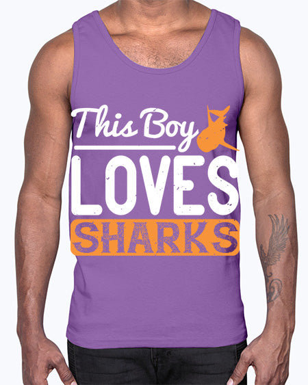 this boy loves sharks Style 14#- shark-fish- Cotton Tank