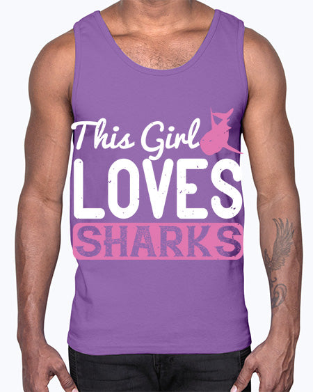 this girl loves sharks Style 12#- shark-fish- Cotton Tank