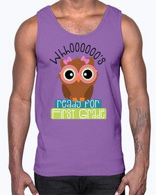 whooos ready for first grade girl 1001#- first grade- Cotton Tank