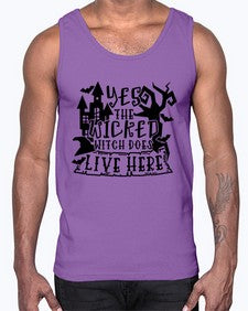 yes the wicked witch does live here 2#- witch- Cotton Tank