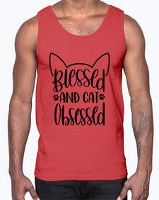 Blessed And Cat Obsessed Style 79#- cats- Cotton Tank