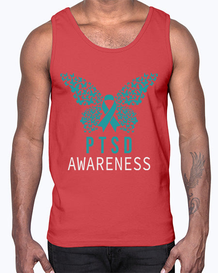 Butterfly PTSD Awareness Teal Ribbon 26#- PTSD- Cotton Tank