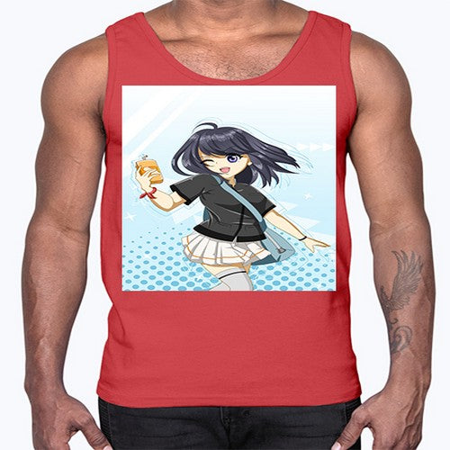 Cute and happy student girl with banana milk 4#- anime- Cotton Tank