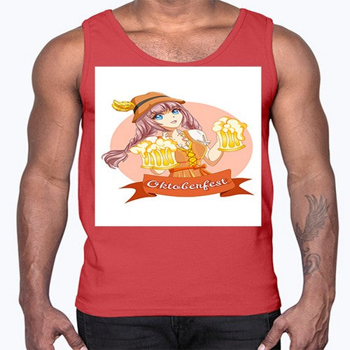 Cute and happy woman celebrating oktoberfest with beer 177#- anime- Cotton Tank