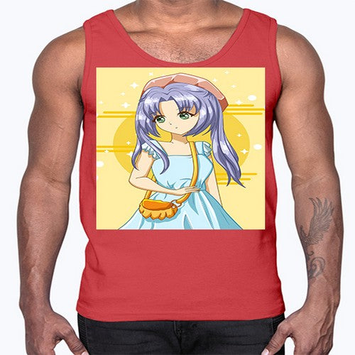 Cute and soft girl blue hair with blue dress in summer holiday 60#- anime- Cotton Tank