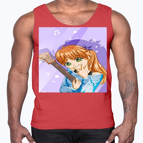 Cute and soft girl with guitar 53#- anime- Cotton Tank