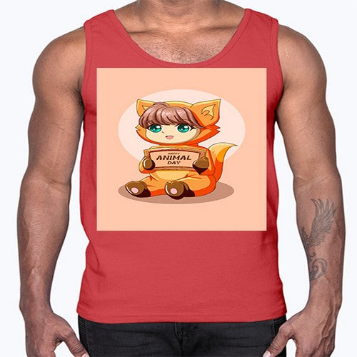 Cute girl with animal costume in animal day text 137#- anime- Cotton Tank
