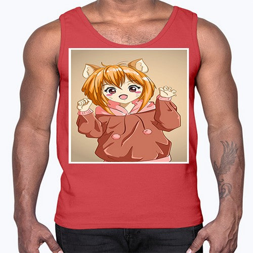Cute little girl with accessories cat cartoon 170#- anime- Cotton Tank