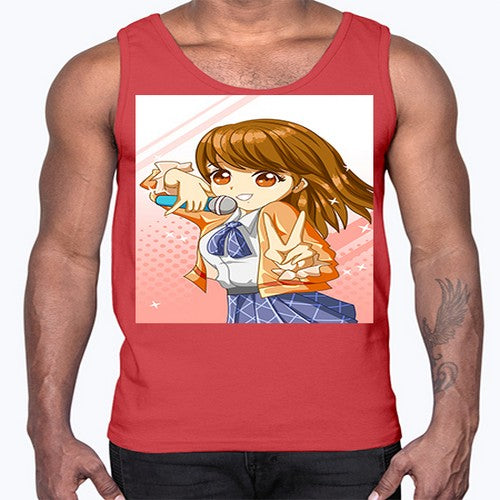 Cute teenage student girl singing song 47#- anime- Cotton Tank