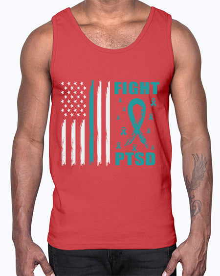 Fight PTSD Awareness American Flag 24#- PTSD- Cotton Tank