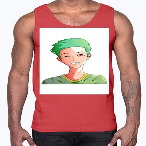 Handsome boy green hair wearing green shirt 35#- anime- Cotton Tank