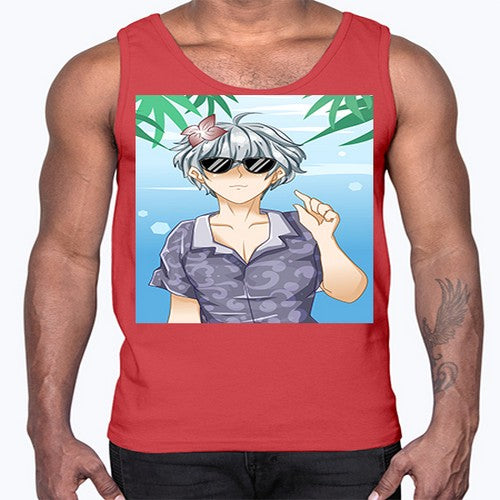 Handsome boy with sunglasses on the beach in summer holiday 44#- anime- Cotton Tank