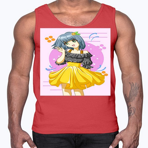 Happy and funny girl with black yellow dress in summer 41#- anime- Cotton Tank