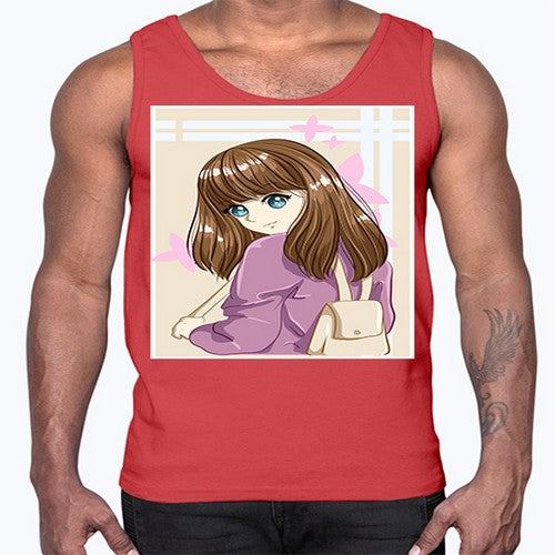 Happy and pretty college student carrying a bag 102#- anime- Cotton Tank