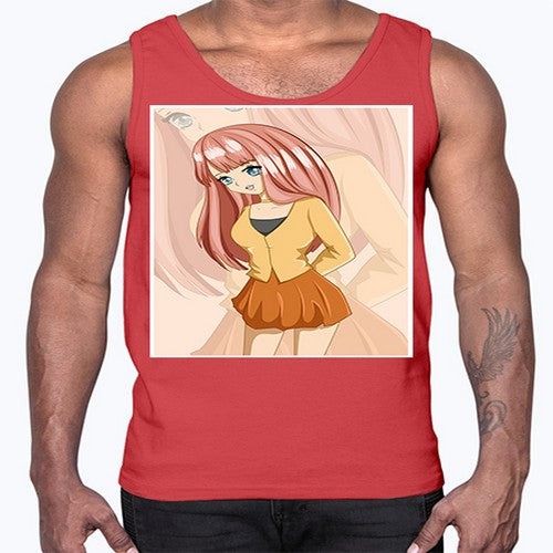 Happy beautiful and cute girl pink long hair 5#- anime- Cotton Tank