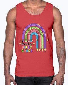 Hello first Grade Pencil Rainbow 279#- first grade- Cotton Tank