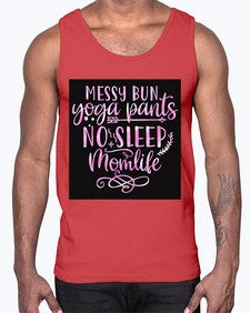 Messy bun yoga pants no sleep momlife  424#- yoga- Cotton Tank