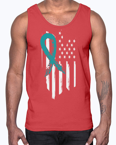 PTSD Teal Ribbon Distressed US 7#- PTSD- Cotton Tank