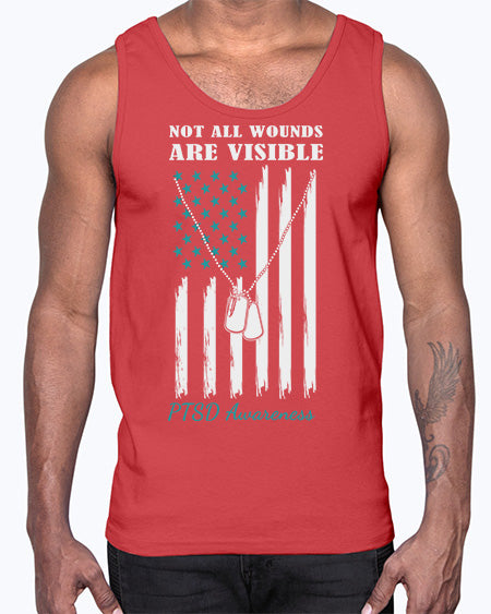 Teal Ribbon Not All Wounds 6#- PTSD- Cotton Tank