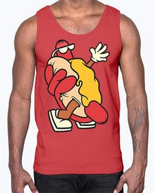 Walking hotdog 262#- cartoon food- Cotton Tank