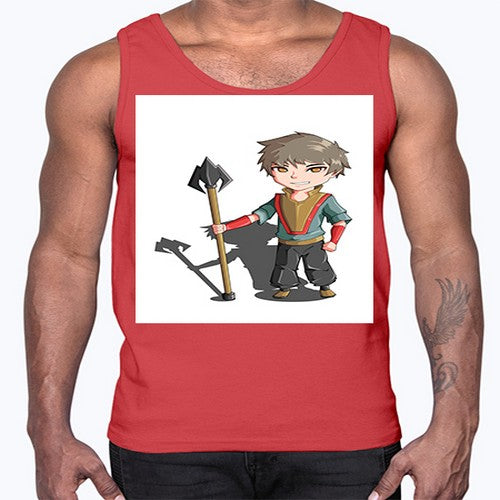 a little boy holding a spear79#- anime- Cotton Tank