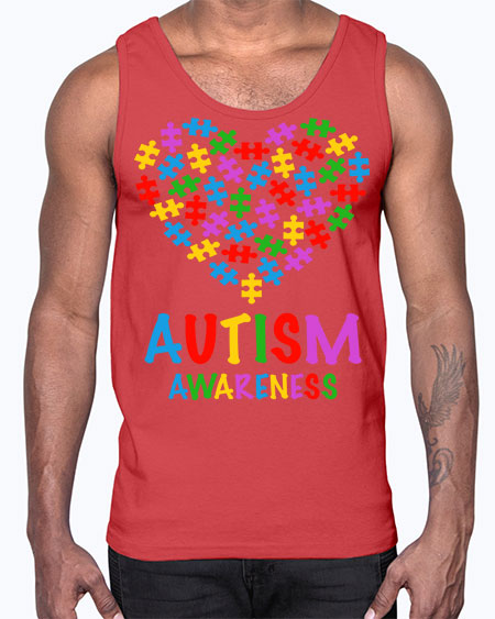 autism awareness heart love puzzle 15#- autism- Cotton Tank