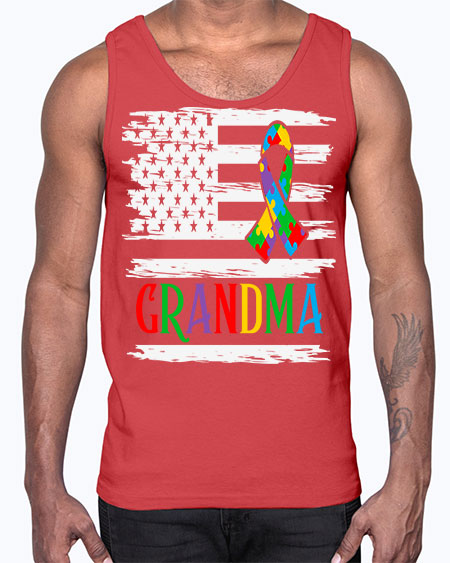 autism grandma american flag 31#- autism- Cotton Tank