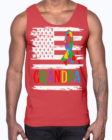 autism grandpa american flag 39#- autism- Cotton Tank
