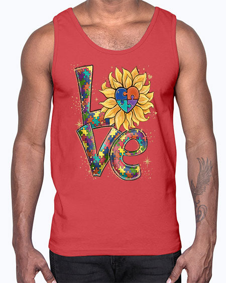 autism love sunflower- autism- Cotton Tank