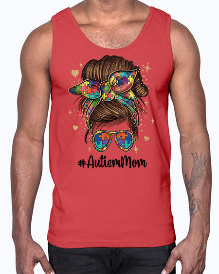 autism mom 3#- autism- Cotton Tank