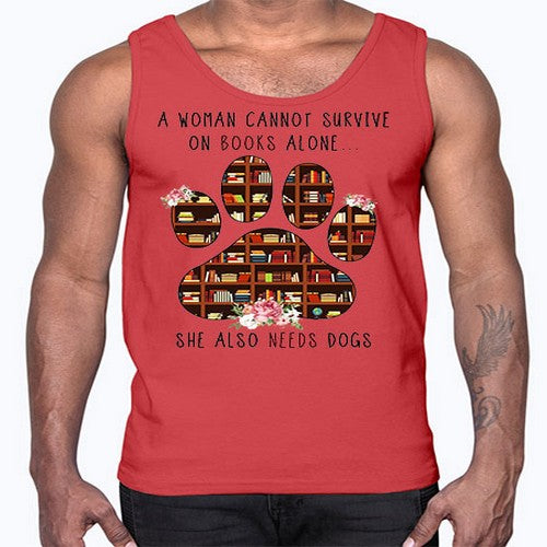 books and dogs alone 62#- dogs- Cotton Tank