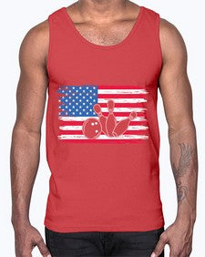 bowling pins usa flag american 278#- bowling- Cotton Tank