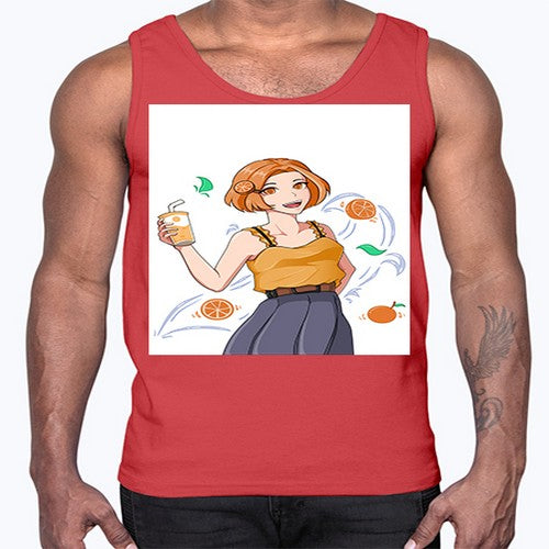 cute anime summer girl with orange juice28#- anime- Cotton Tank