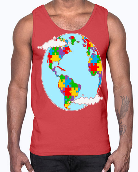 earth autism awareness heart puzzle 83#- autism- Cotton Tank
