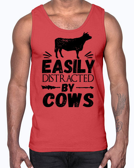 easily distracted by cows- cow- Cotton Tank