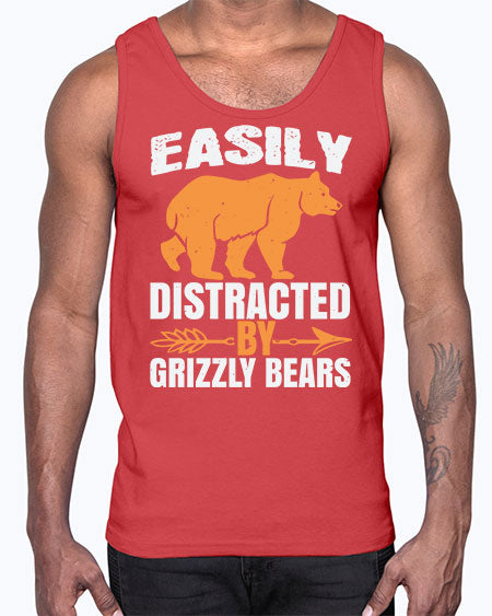 easily distracted by grizzly bears 107#- bears - animals- Cotton Tank