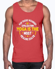 for those wounded by civilization yoga is the most healing salve  221#- yoga- Cotton Tank