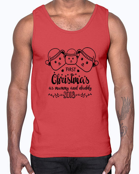 my first christmas bear family black 193#- bears - animals- Cotton Tank