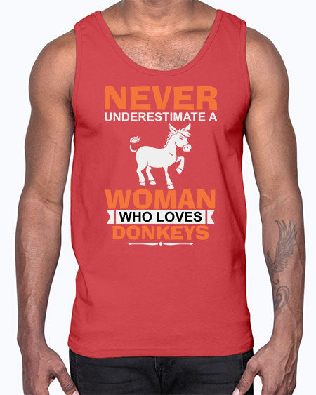 never underestimate a woman who loves donkeys Style 1#- donkey- Cotton Tank
