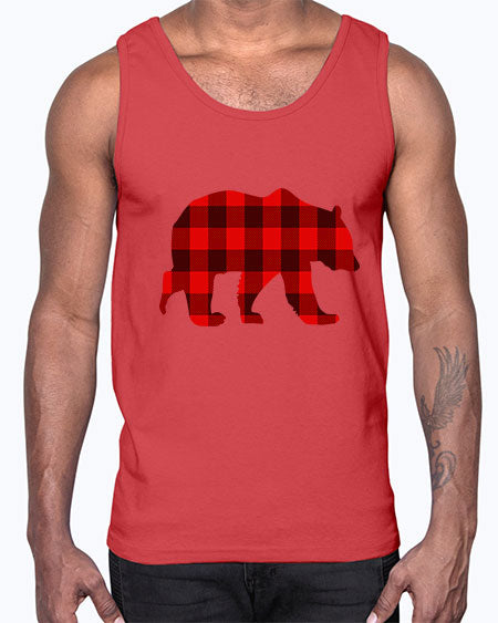 plaid bear 227#- bears - animals- Cotton Tank