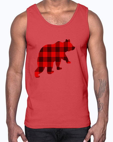 plaid bear 229#- bears - animals- Cotton Tank