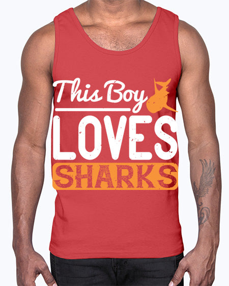 this boy loves sharks Style 14#- shark-fish- Cotton Tank
