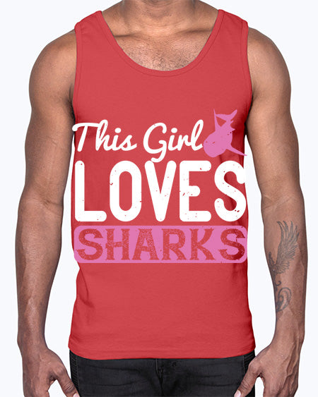 this girl loves sharks Style 12#- shark-fish- Cotton Tank