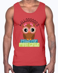 whooos ready for first grade girl 1001#- first grade- Cotton Tank