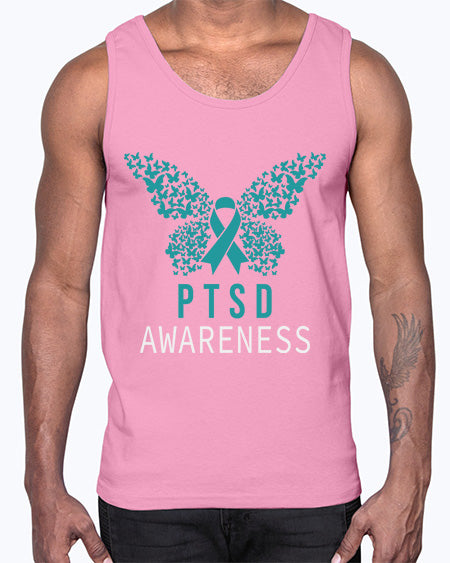 Butterfly PTSD Awareness Teal Ribbon 26#- PTSD- Cotton Tank