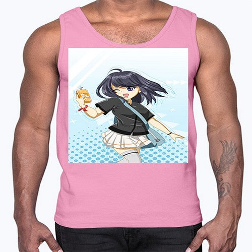 Cute and happy student girl with banana milk 4#- anime- Cotton Tank
